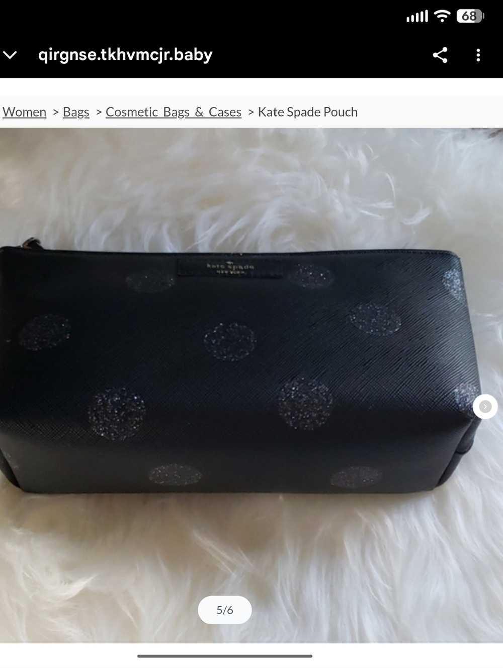 kate spade Black Cosmetic Pouch with Glitter Dot Accents